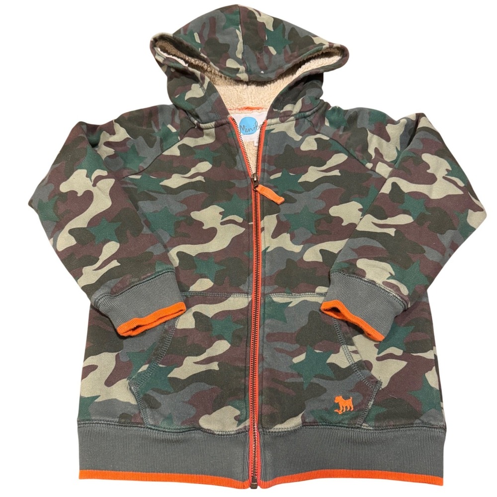 Mini Boden Boys Camo Borg Lined Full Zip Hoodie Green Orange Star 8-9Y 134cm